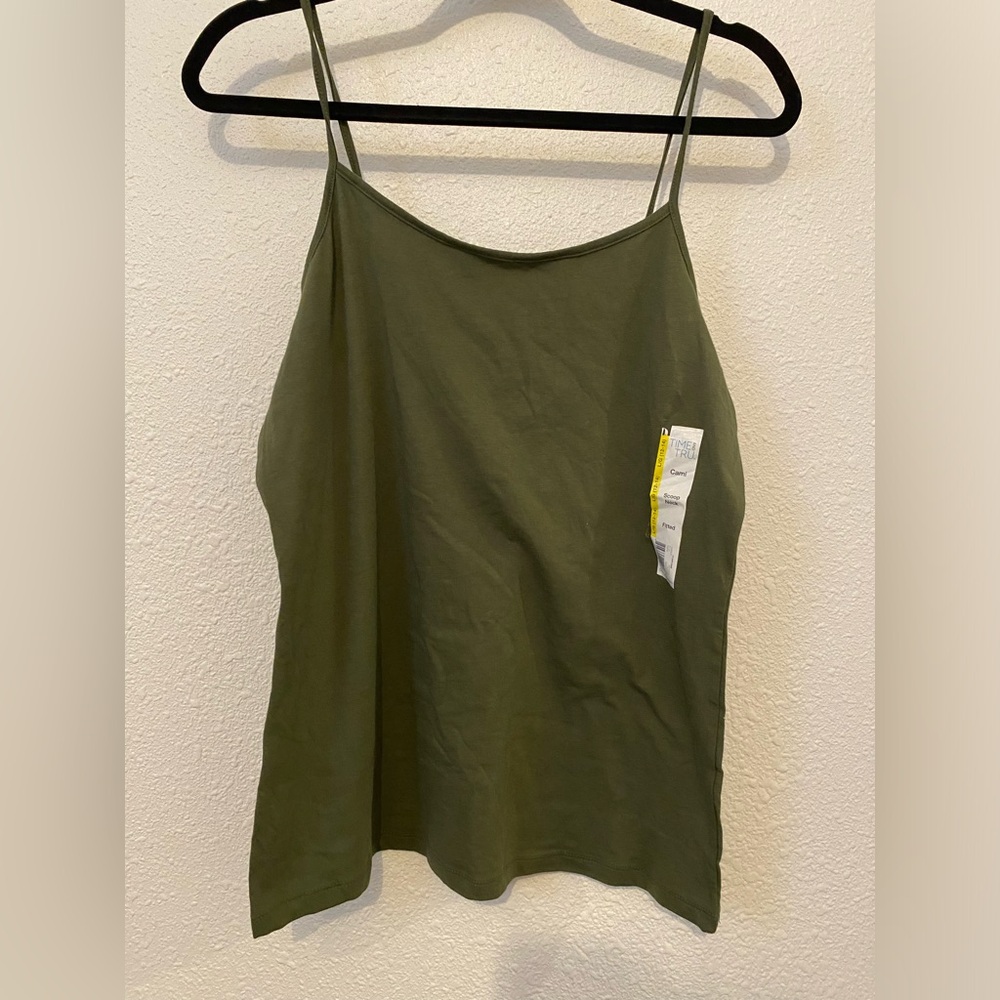 Time And Tru Cami Tank Top large 12-14 Forest Green Womens Stretch Spaghetti
